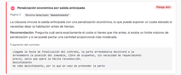 Ejemplo de cláusula señalada con atención alta por penalización por salida anticipada